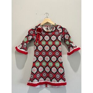 Counting Daisies Girls Boutique Dress Christmas Holiday Print Bell Sleeve Size 8